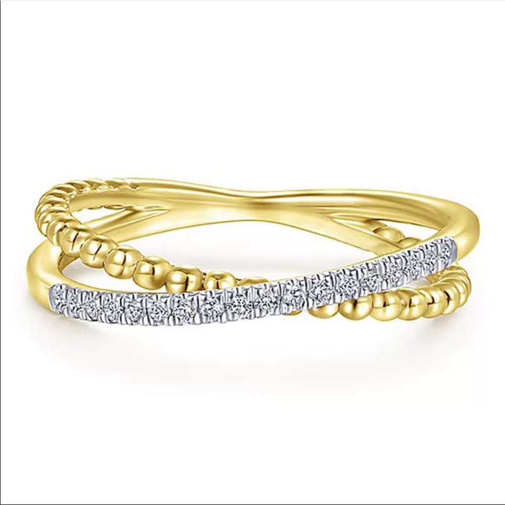 New Delicate Yellow Gold Twist Style Diamond Ring